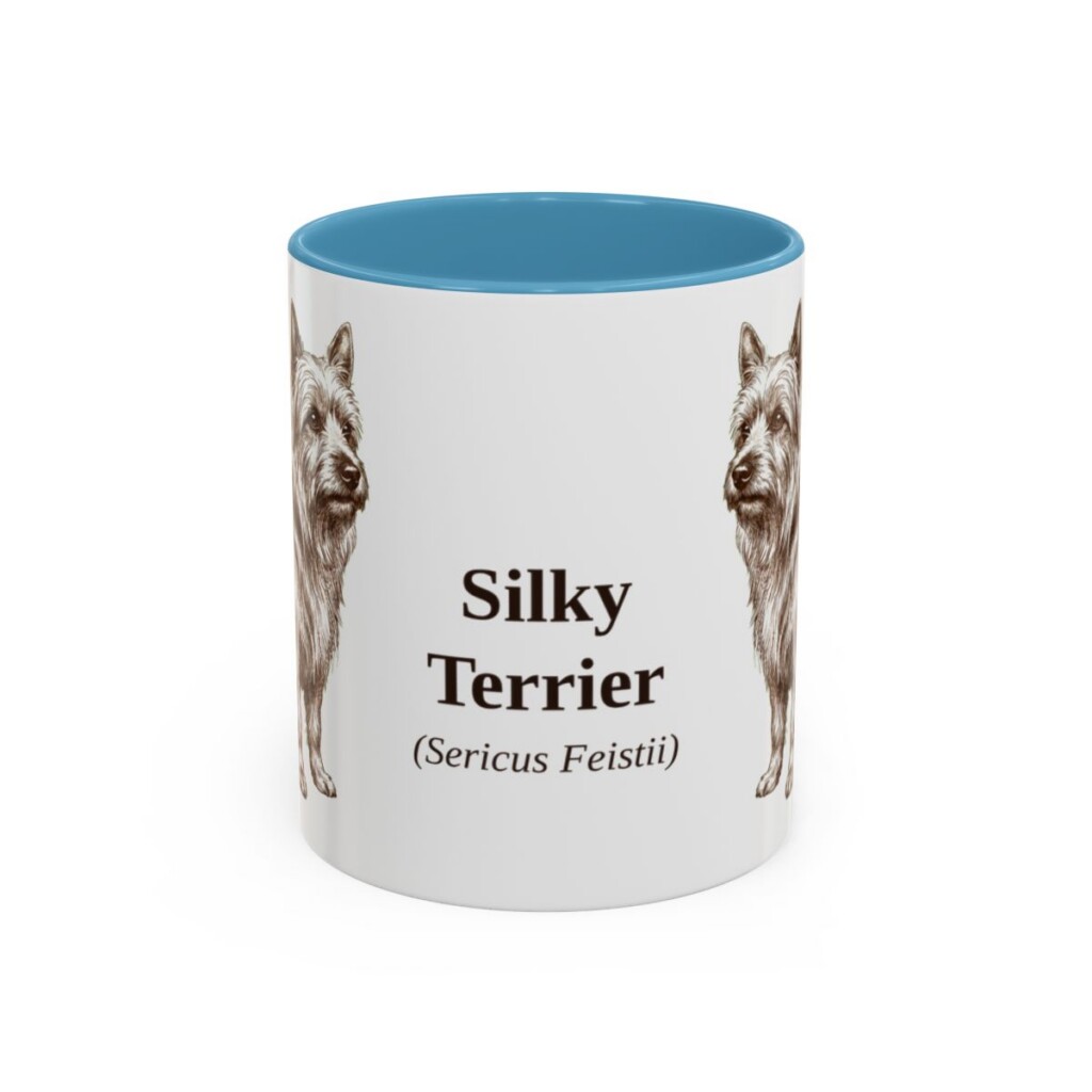 11oz Silky Terrier Latin Mug, Light Blue, front view