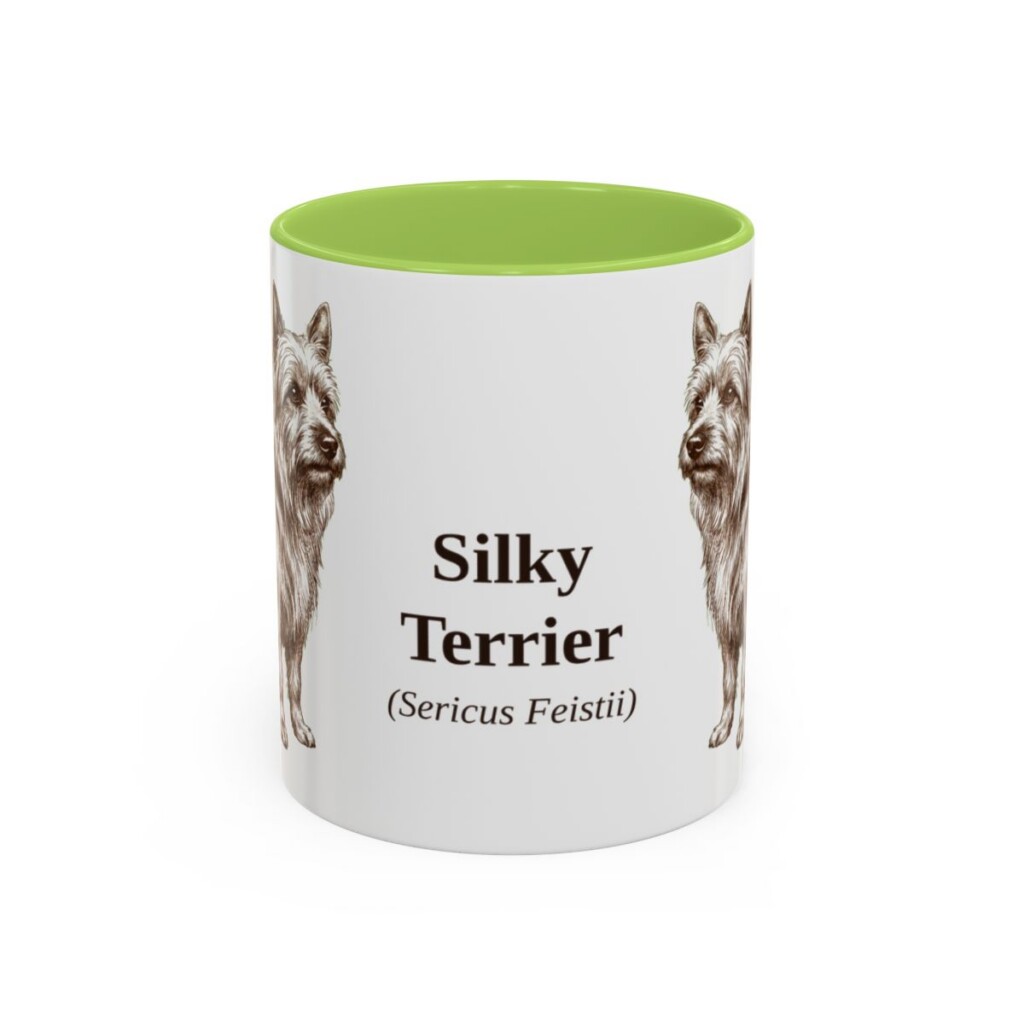 11oz Silky Terrier Latin Mug, Light Green, front view