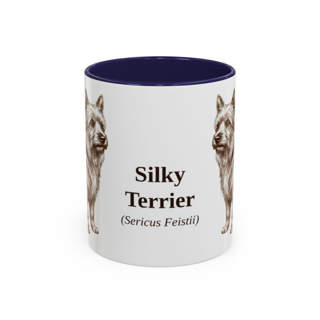 11oz Silky Terrier Latin Mug, Navy, front view