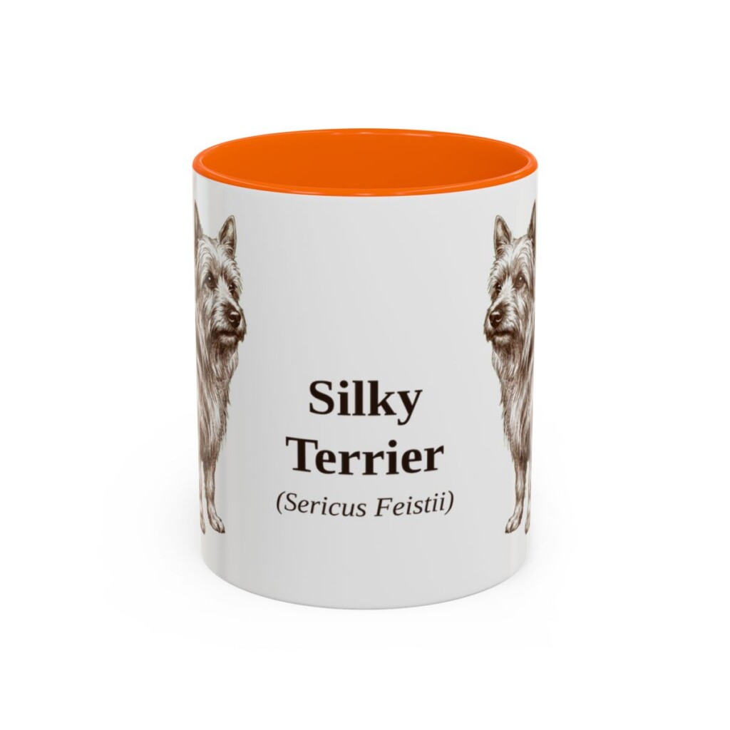 11oz Silky Terrier Latin Mug, Orange, front view