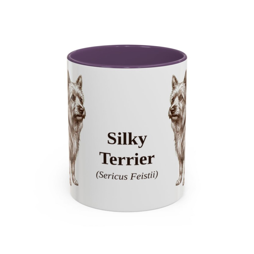 11oz Silky Terrier Latin Mug, Purple, front view