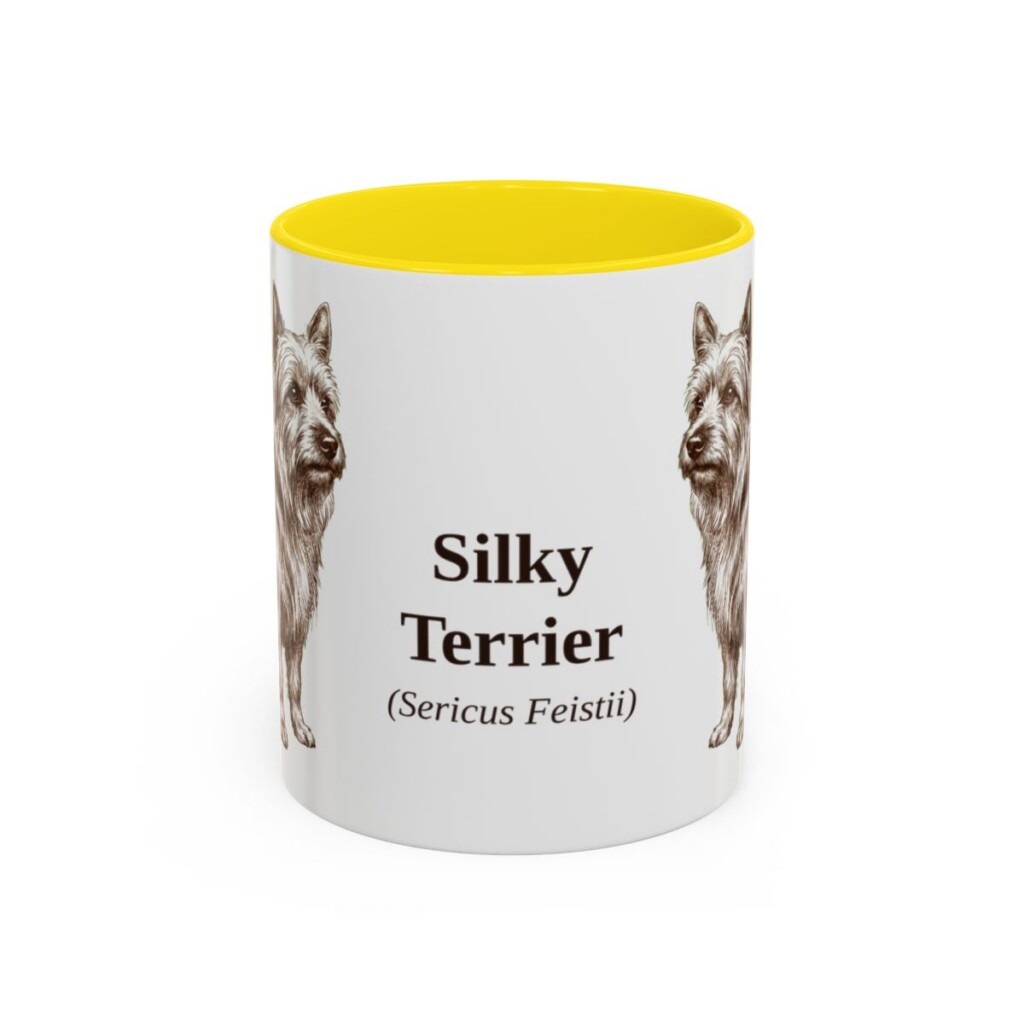 11oz Silky Terrier Latin Mug, Yellow, front view
