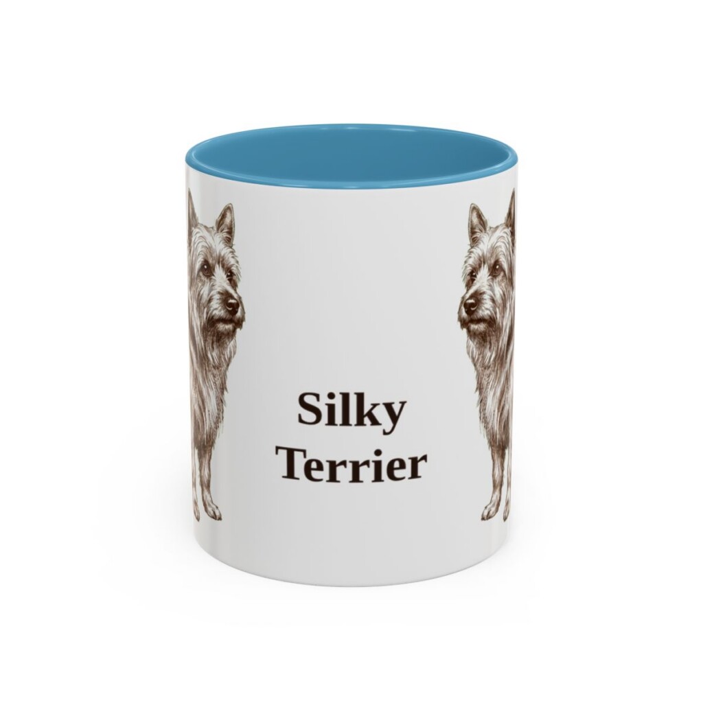 11oz Silky Terrier Mug, Light Blue, front view