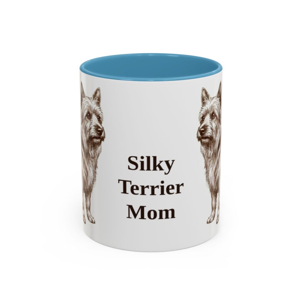 11oz Silky Terrier Dog Mom Mug, Light Blue, front view