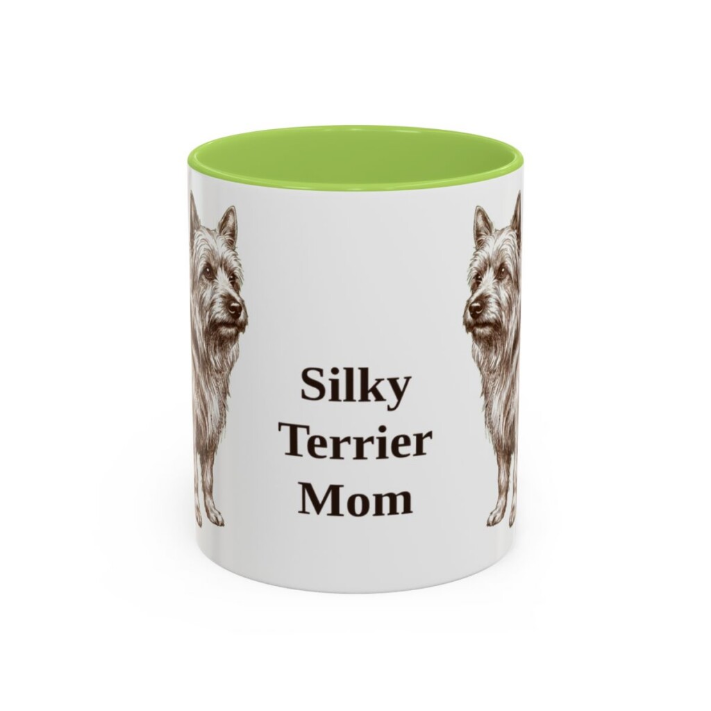 11oz Silky Terrier Dog Mom Mug, Light Green, front view