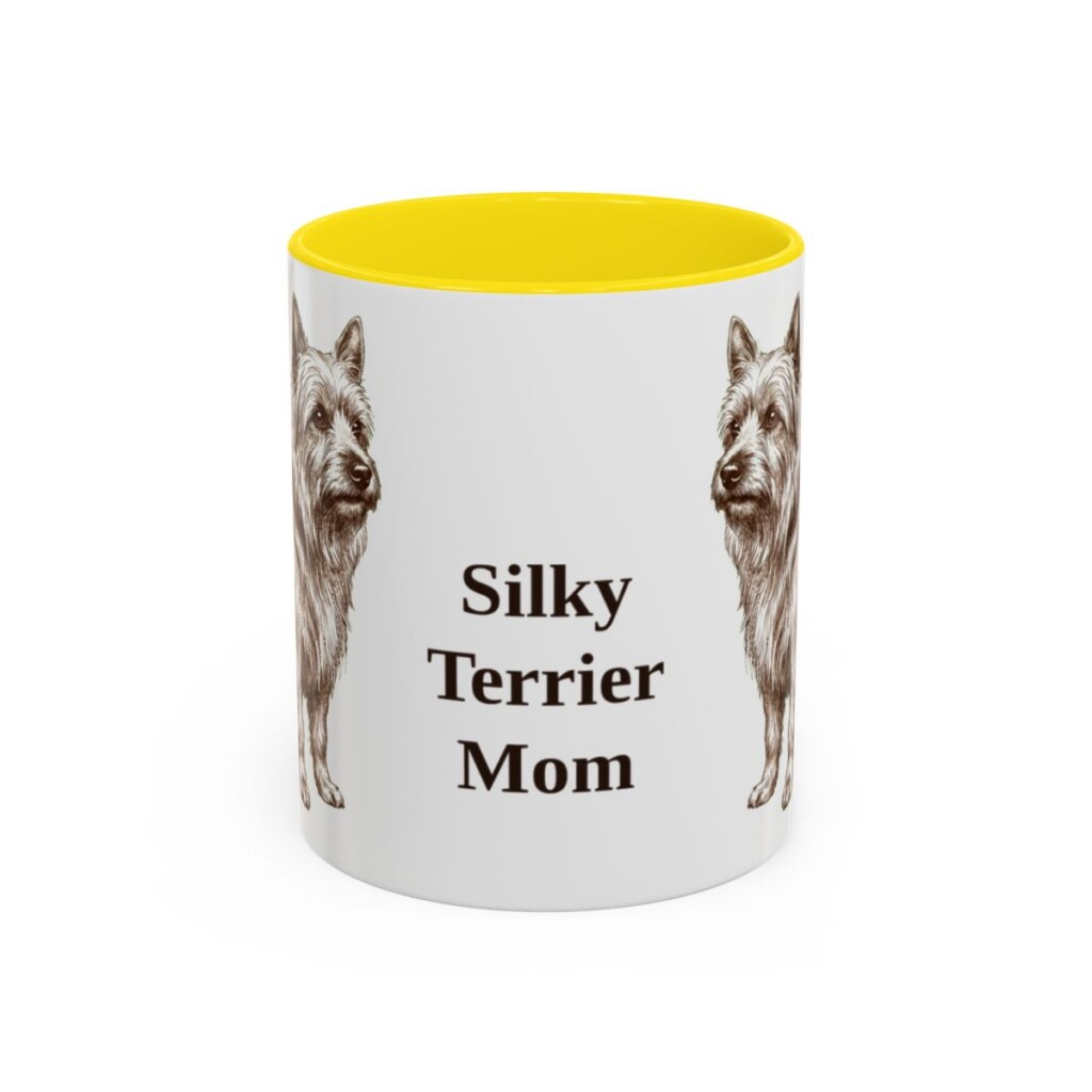 11oz Silky Terrier Dog Mom Mug, Yellow, front view