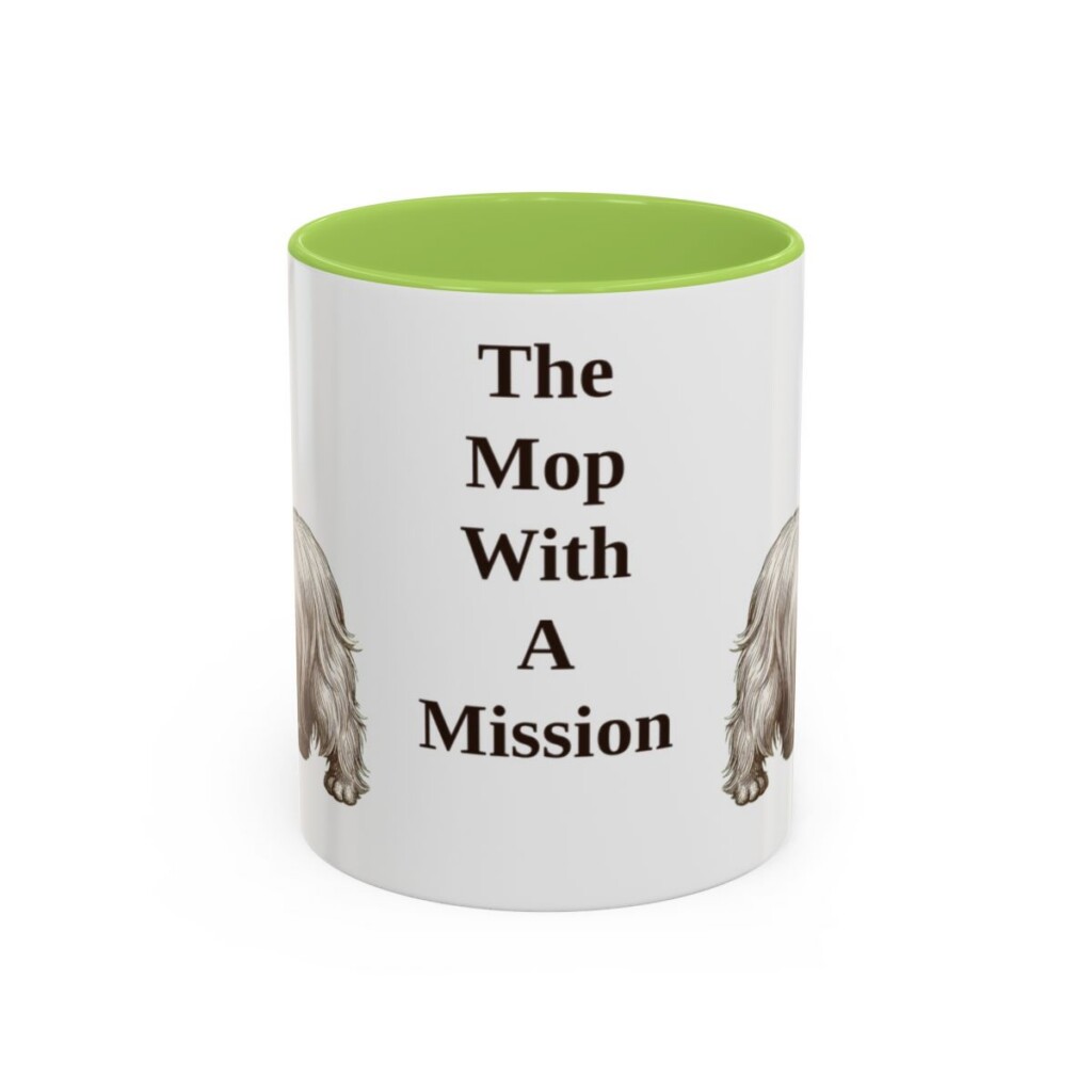 11oz Funny Skye Terrier Mug, Light Green, front view