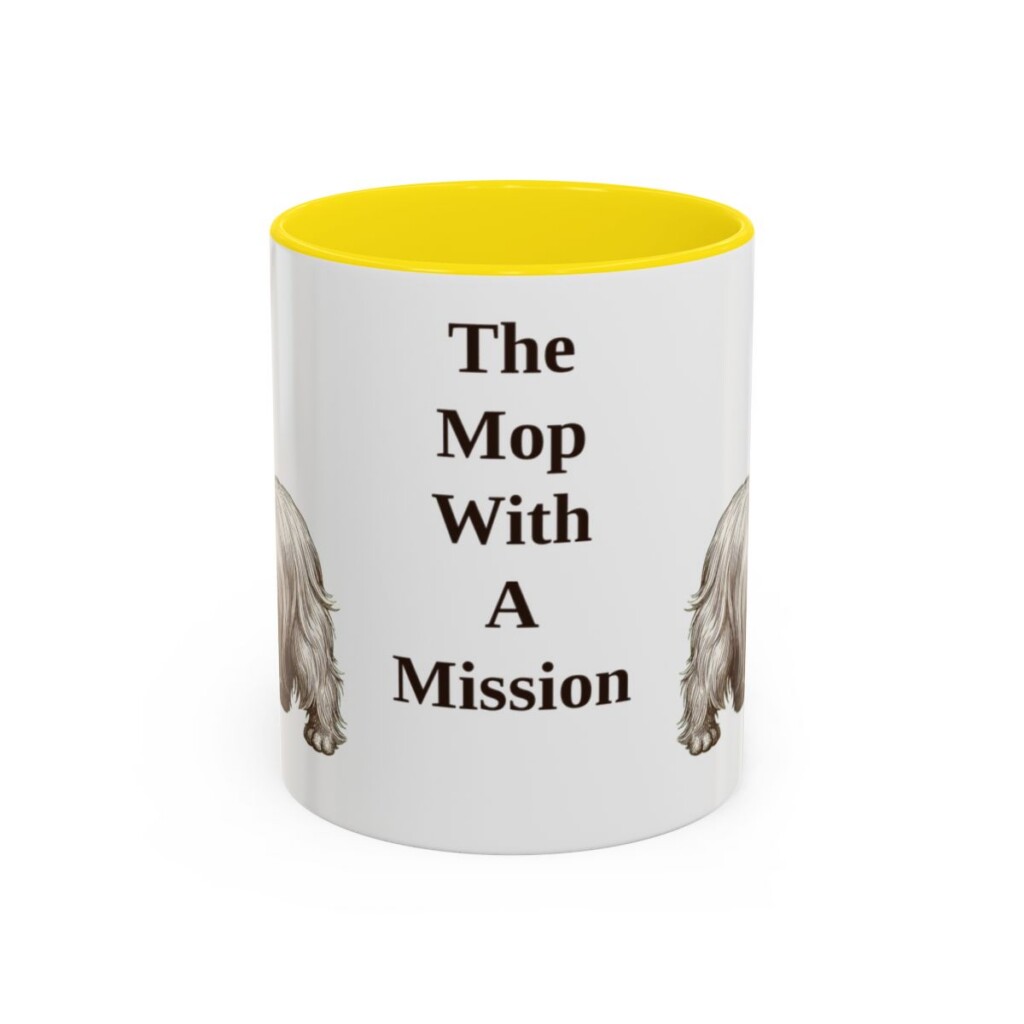 11oz Funny Skye Terrier Mug, Yellow, front view