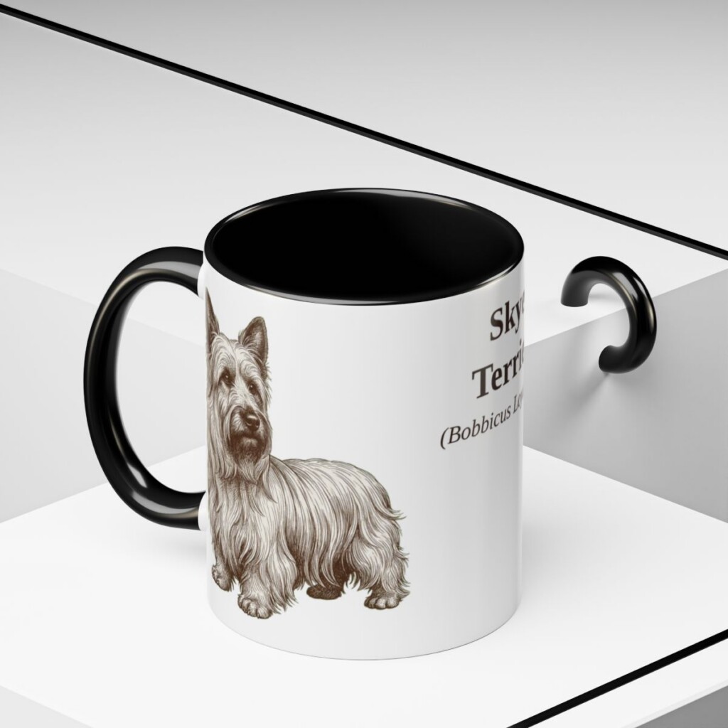 11oz Skye Terrier Latin Mug, Black, lifestyle photo