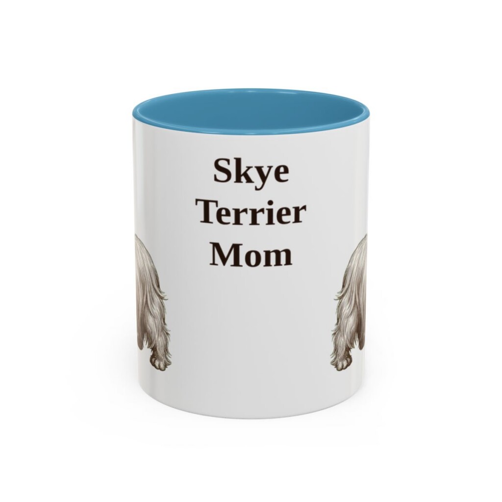 11oz Skye Terrier Dog Mom Mug, Light Blue, front view