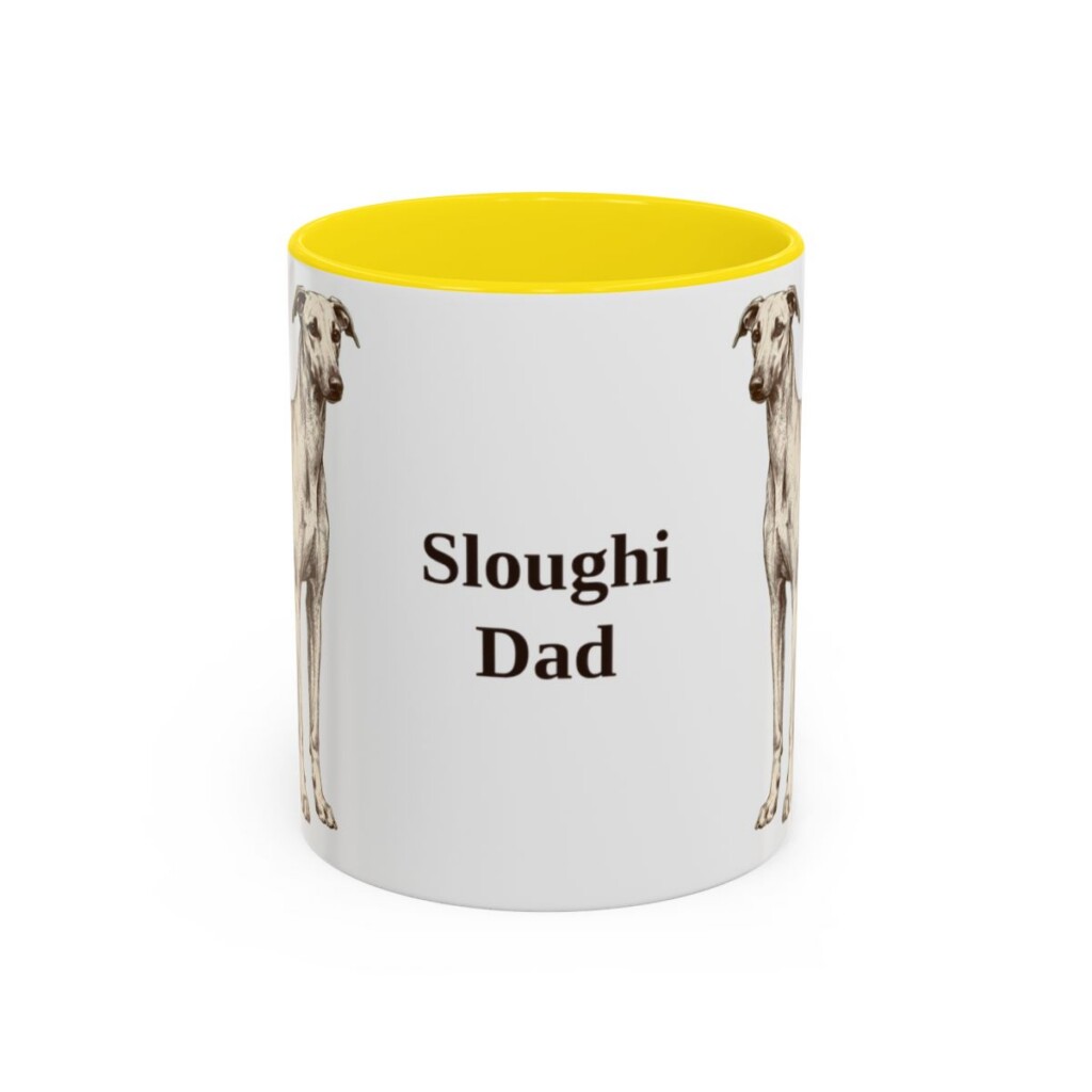 11oz-sloughi-mug-dad-yellow 11oz Sloughi Dog Dad Mug, Yellow, front view