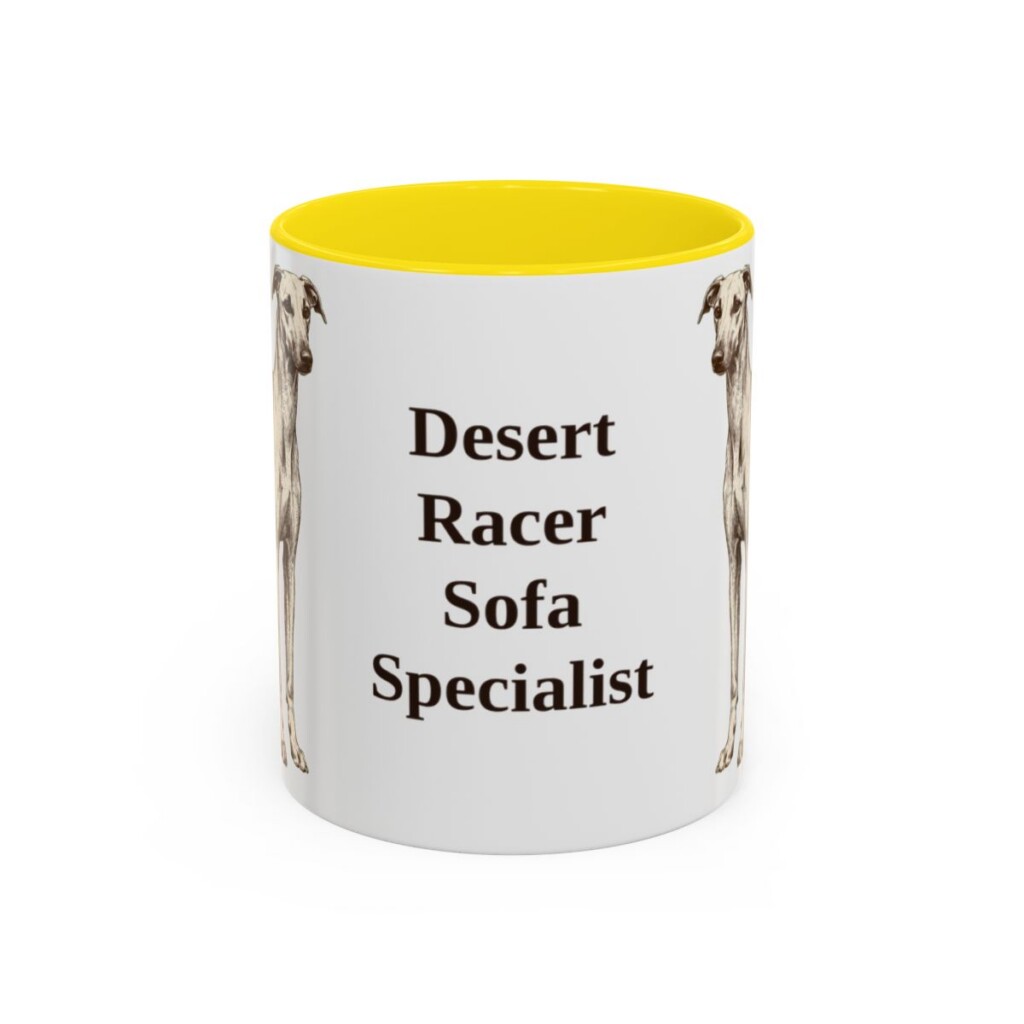11oz Funny Sloughi Mug, Yellow, front view