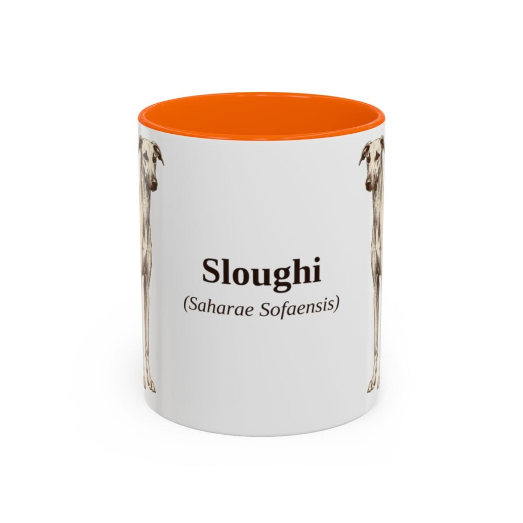11oz Sloughi Latin Mug, Orange, front view