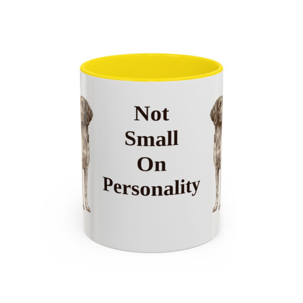 11oz Funny Small Munsterlander Mug, Yellow, front view