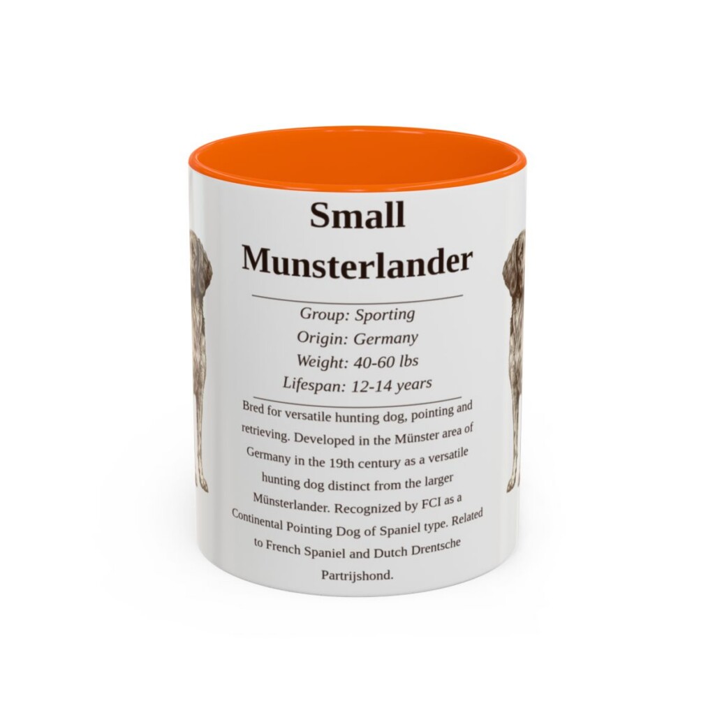 11oz Small Munsterlander Mug, Orange, front view