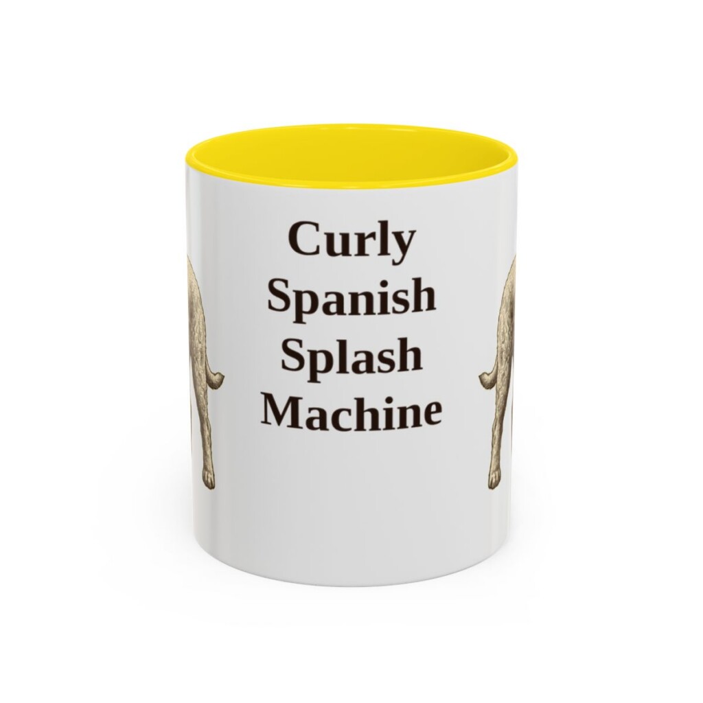 11oz Funny Spanish Water Dog Mug, Yellow, front view