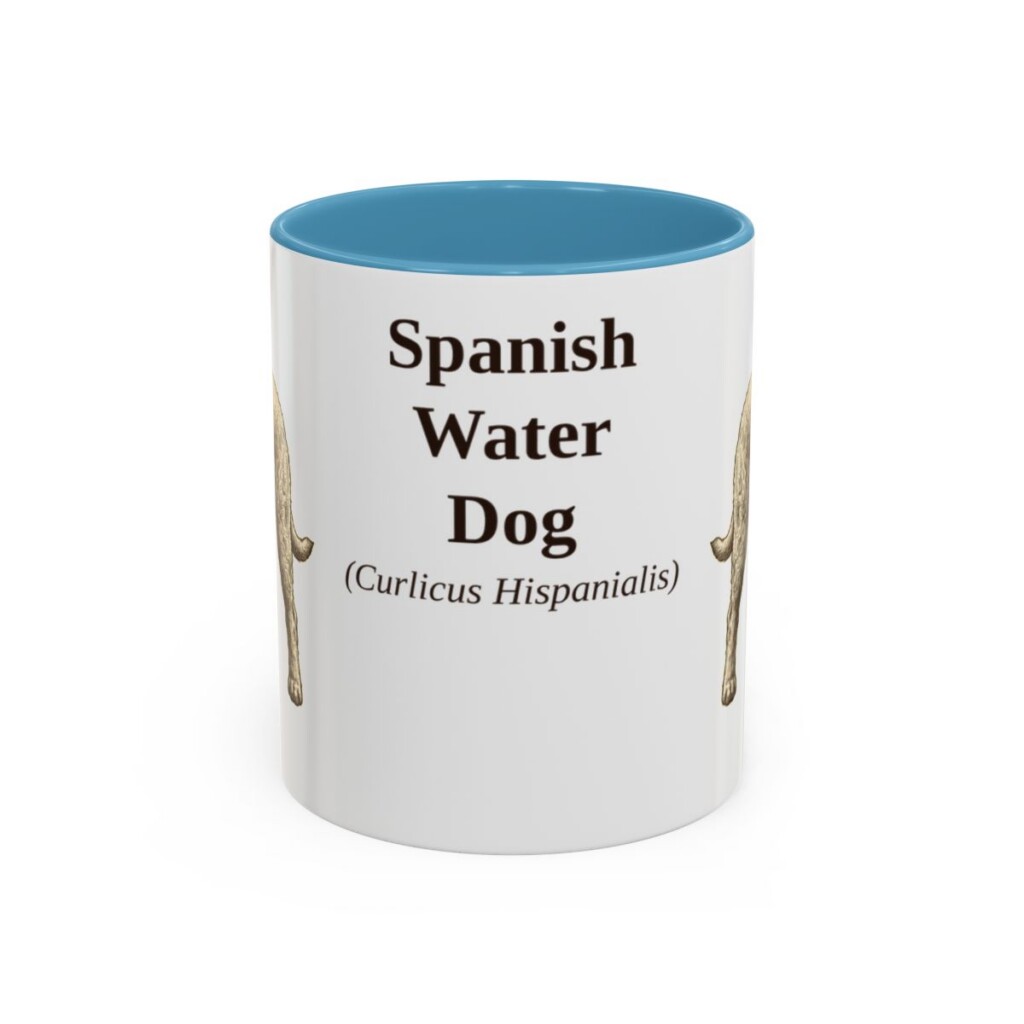 11oz Spanish Water Dog Latin Mug, Light Blue, front view
