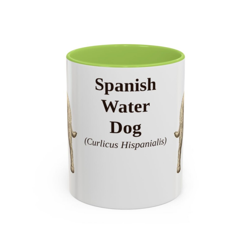 11oz Spanish Water Dog Latin Mug, Light Green, front view