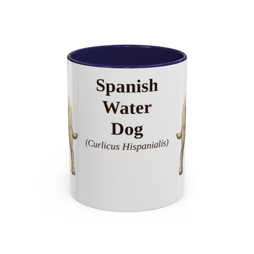 11oz Spanish Water Dog Latin Mug, Navy, front view