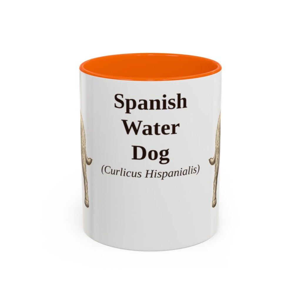 11oz Spanish Water Dog Latin Mug, Orange, front view