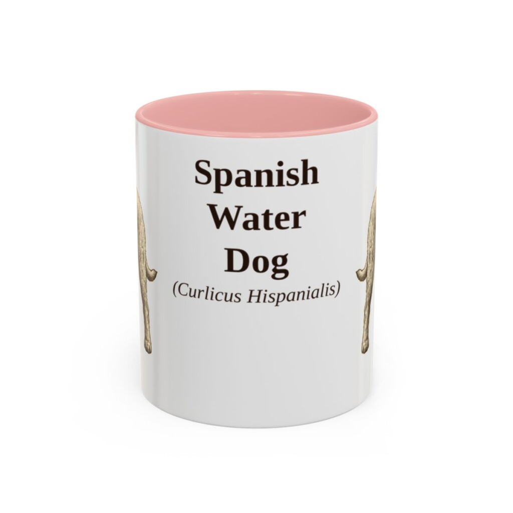 11oz Spanish Water Dog Latin Mug, Pink, front view