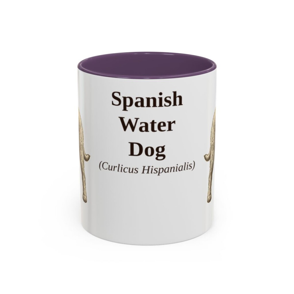 11oz Spanish Water Dog Latin Mug, Purple, front view