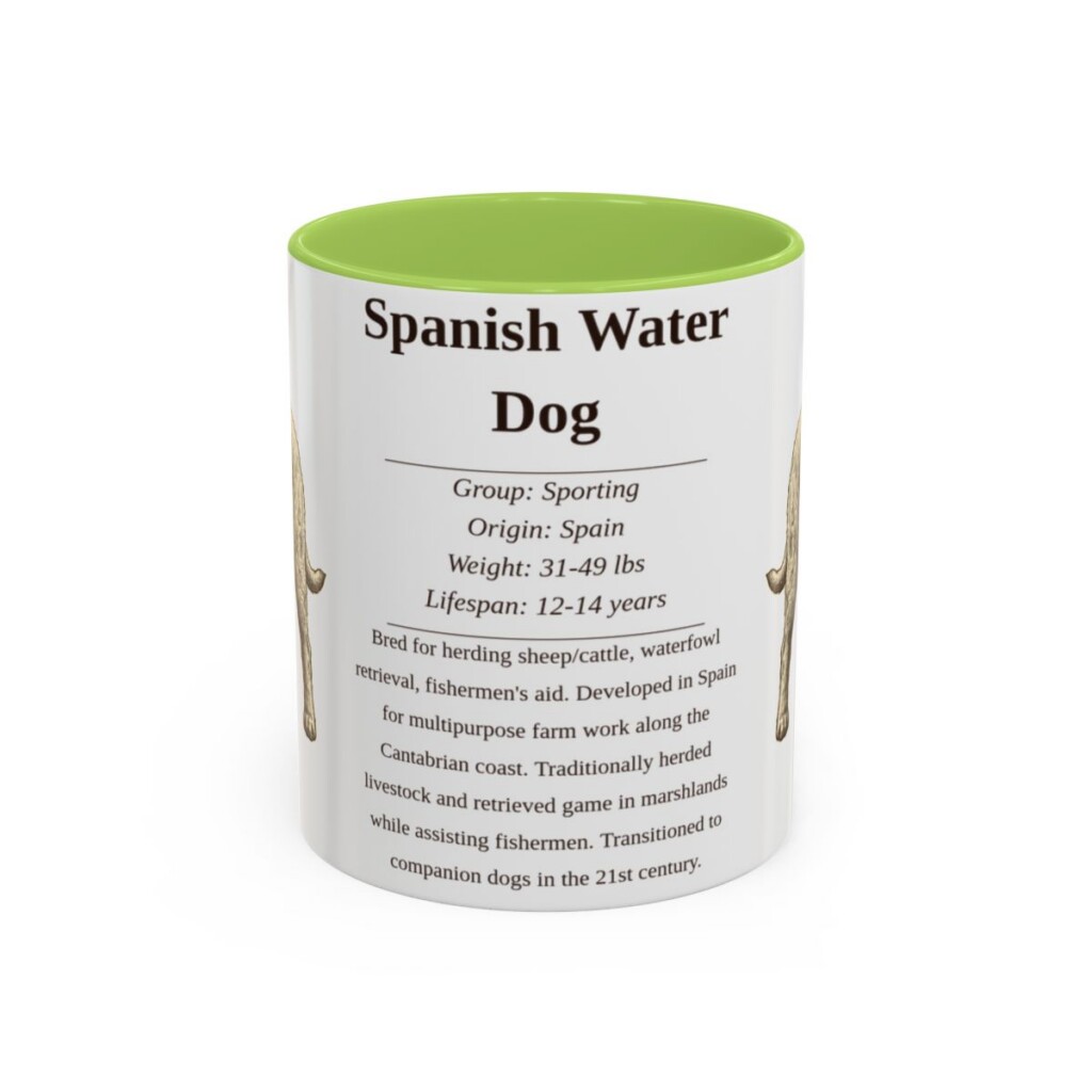 11oz-spanish-water-dog-mug-writeup-light-green 11oz Spanish Water Dog Mug, Light Green, front view