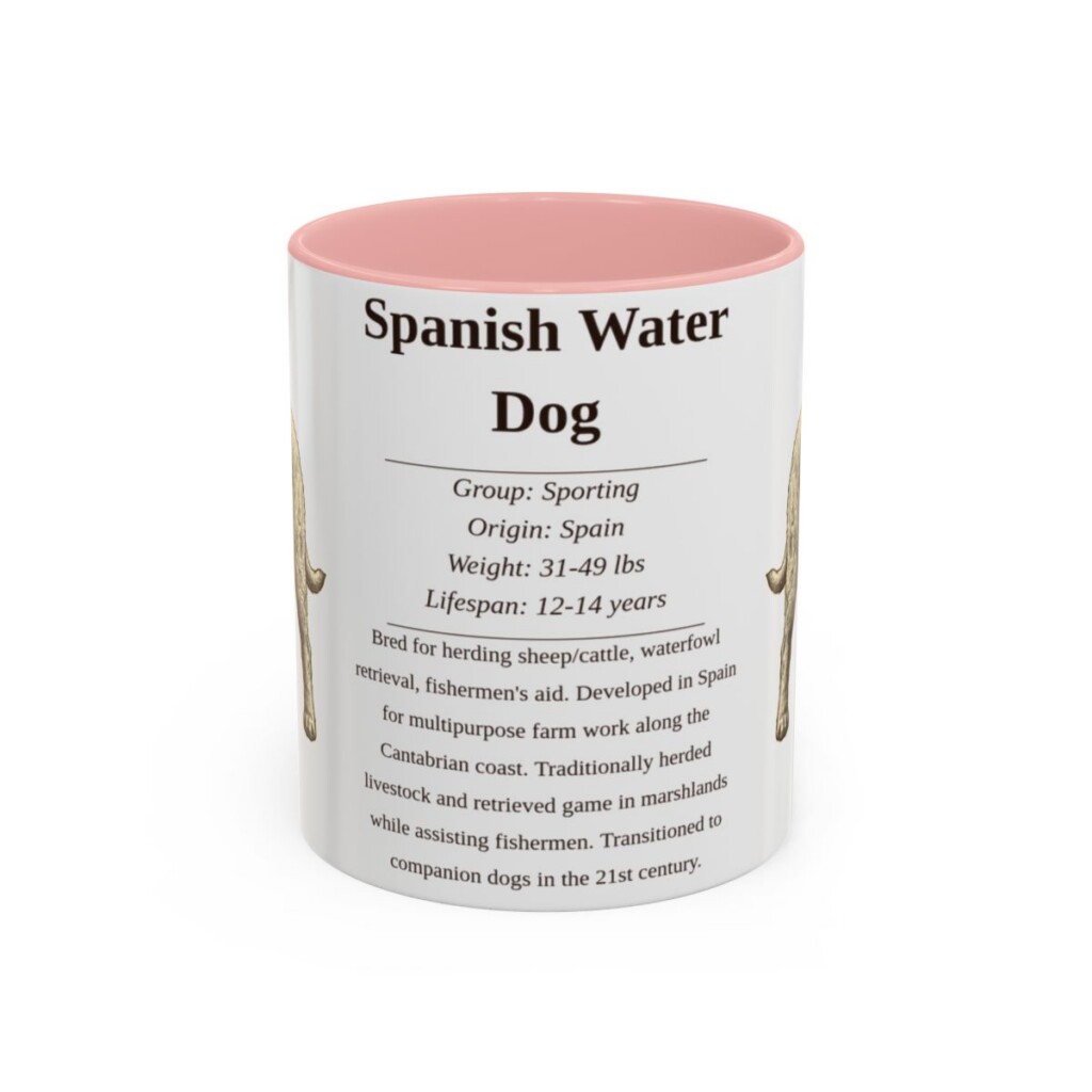 11oz-spanish-water-dog-mug-writeup-pink 11oz Spanish Water Dog Mug, Pink, front view