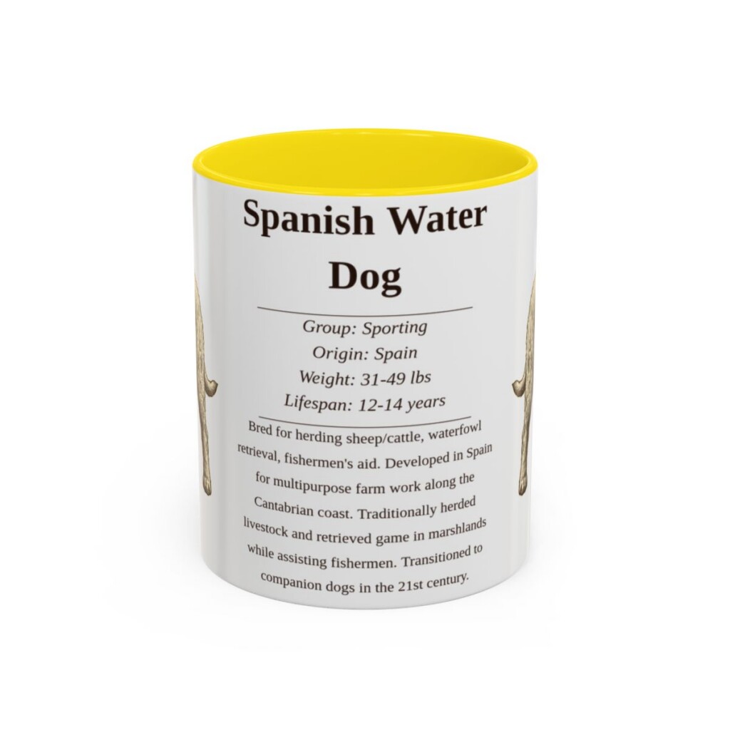 11oz-spanish-water-dog-mug-writeup-yellow 11oz Spanish Water Dog Mug, Yellow, front view