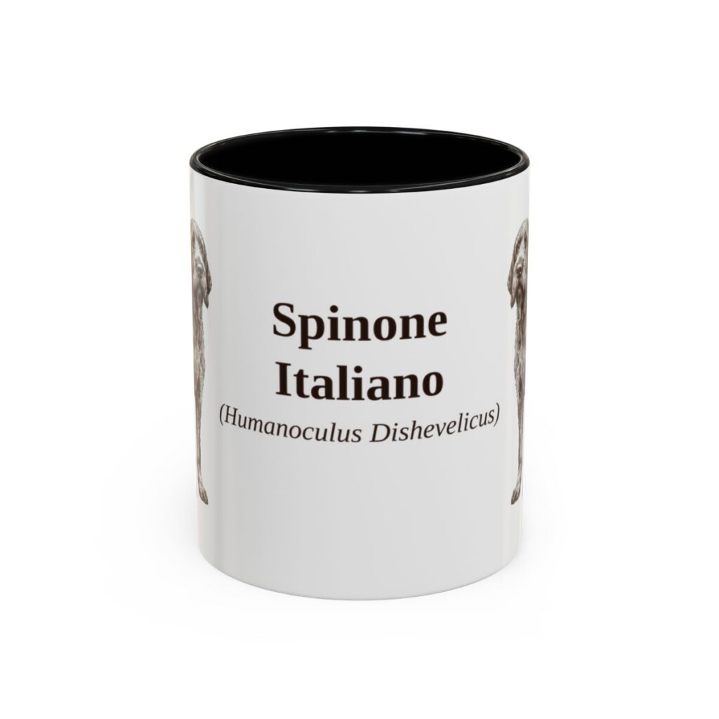 11oz Spinone Italiano Latin Mug, Black, front view