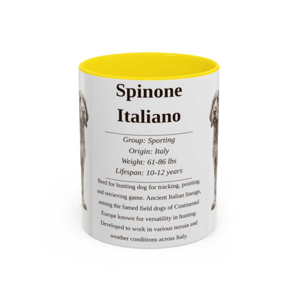 11oz Spinone Italiano Mug, Yellow, front view