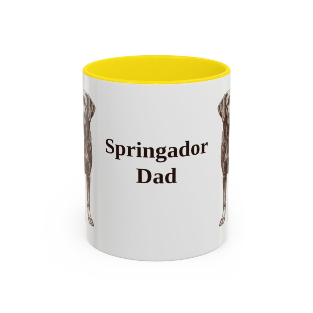 11oz Springador Dog Dad Mug, Yellow, front view