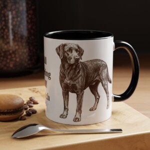 11oz Funny Springador Mug, Black, lifestyle photo