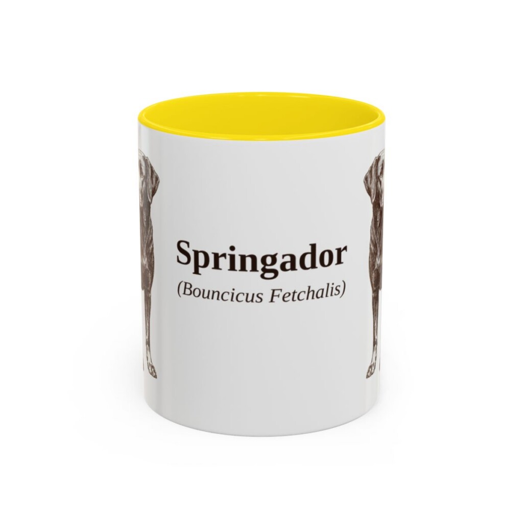 11oz Springador Latin Mug, Yellow, front view