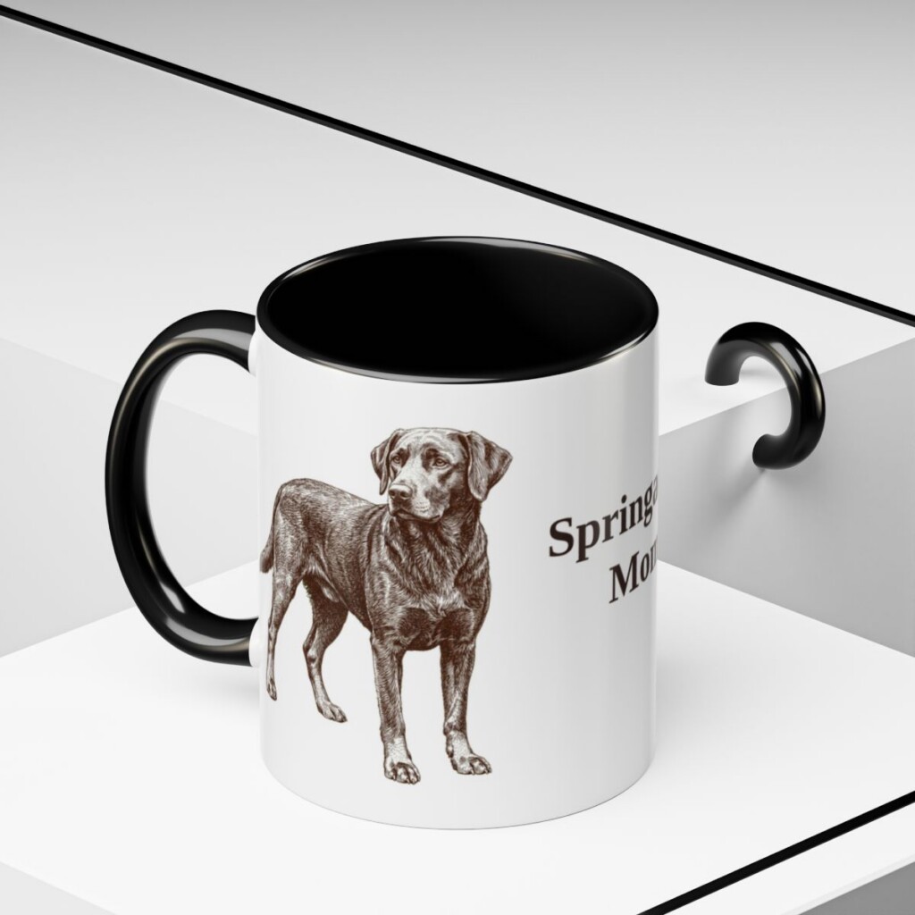 11oz Springador Dog Mom Mug, Black, lifestyle photo