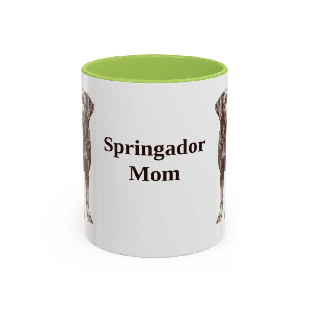 11oz Springador Dog Mom Mug, Light Green, front view