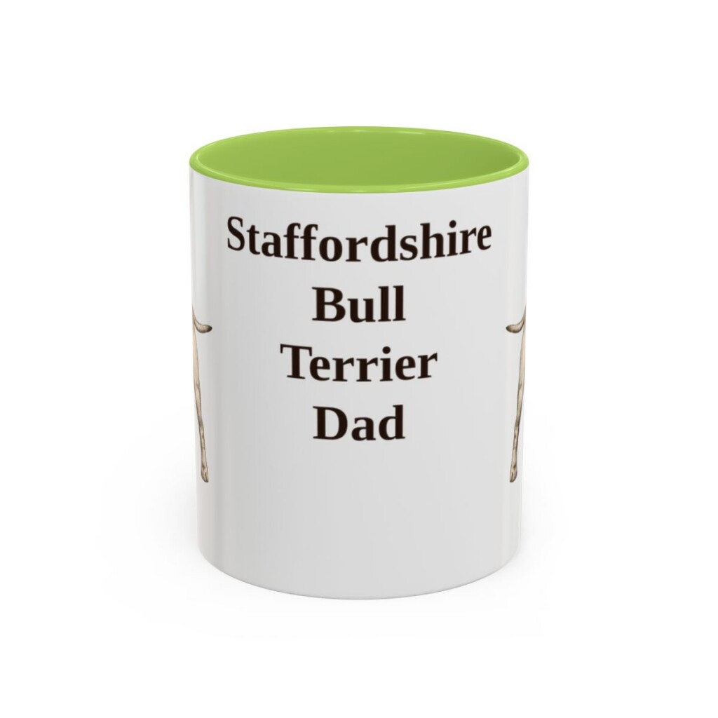 11oz Staffordshire Bull Terrier Dog Dad Mug, Light Green, front view
