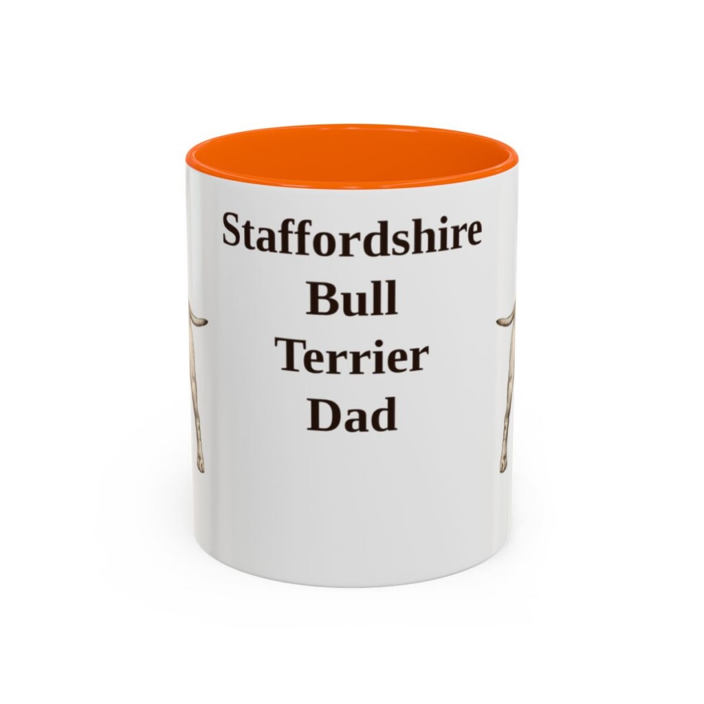 11oz Staffordshire Bull Terrier Dog Dad Mug, Orange, front view