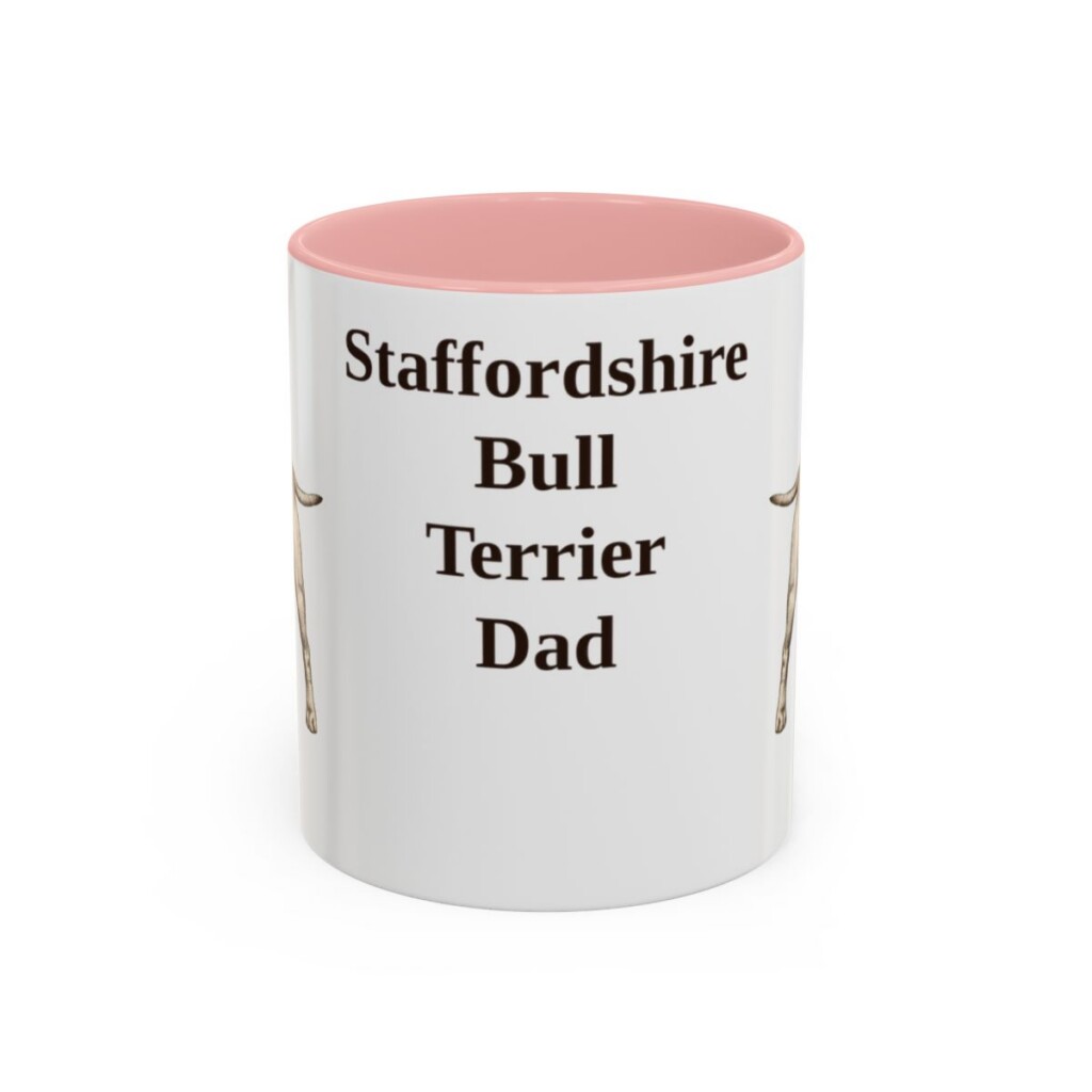 11oz Staffordshire Bull Terrier Dog Dad Mug, Pink, front view