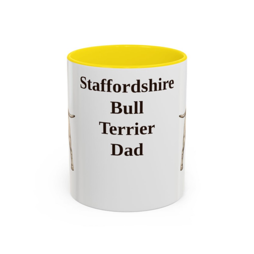 11oz Staffordshire Bull Terrier Dog Dad Mug, Yellow, front view