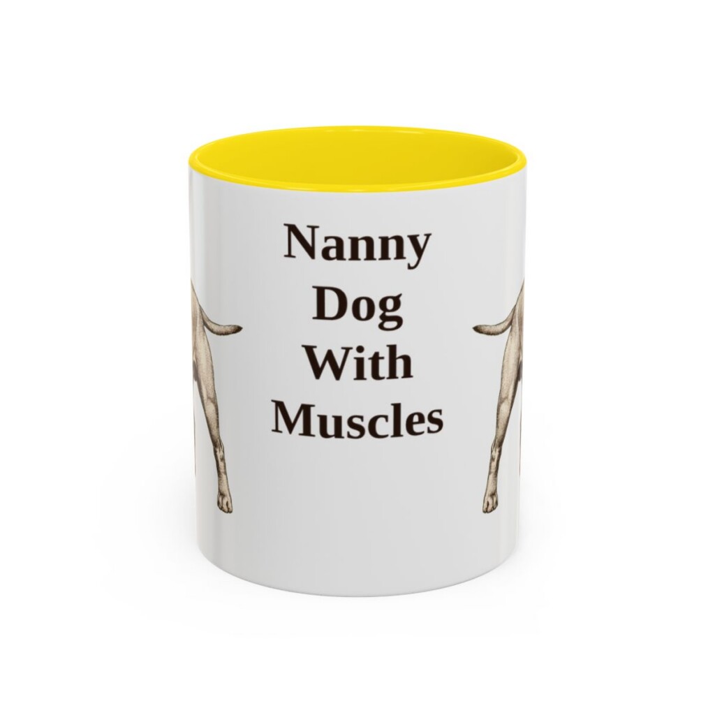 11oz Funny Staffordshire Bull Terrier Mug, Yellow, front view