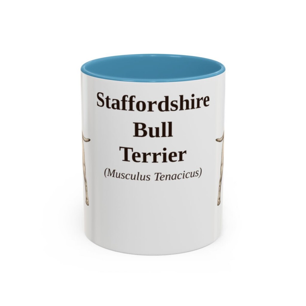 11oz Staffordshire Bull Terrier Latin Mug, Light Blue, front view
