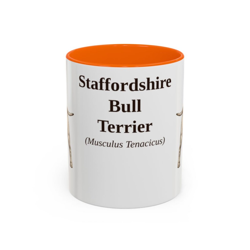 11oz Staffordshire Bull Terrier Latin Mug, Orange, front view