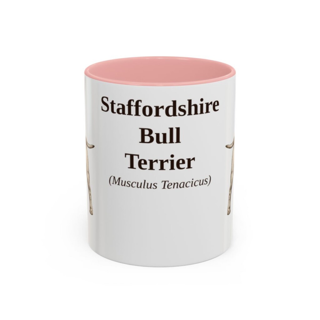 11oz Staffordshire Bull Terrier Latin Mug, Pink, front view