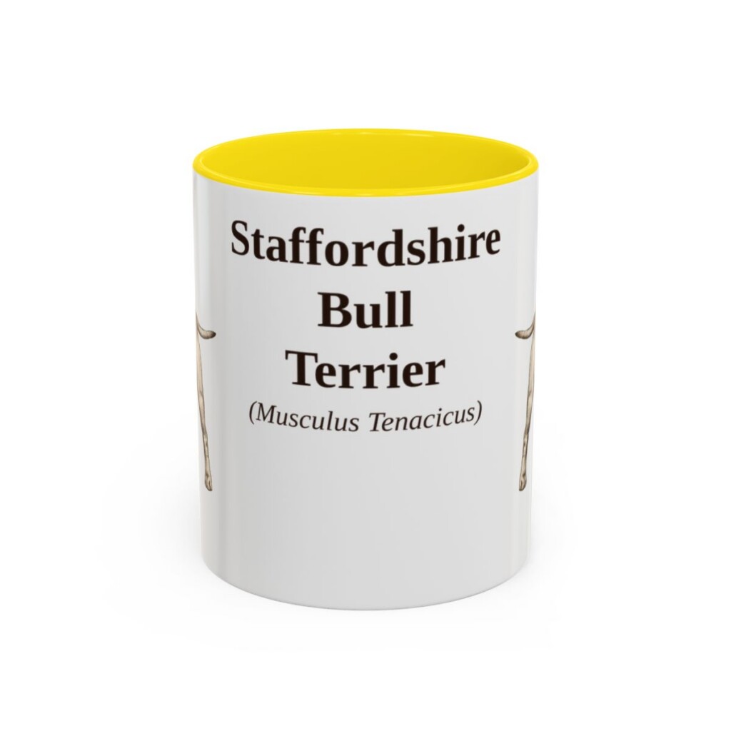 11oz Staffordshire Bull Terrier Latin Mug, Yellow, front view