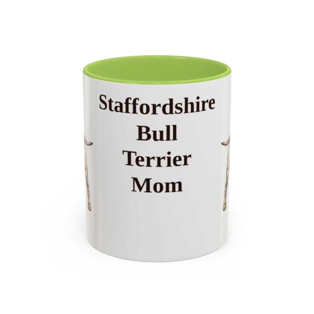 11oz Staffordshire Bull Terrier Dog Mom Mug, Light Green, front view