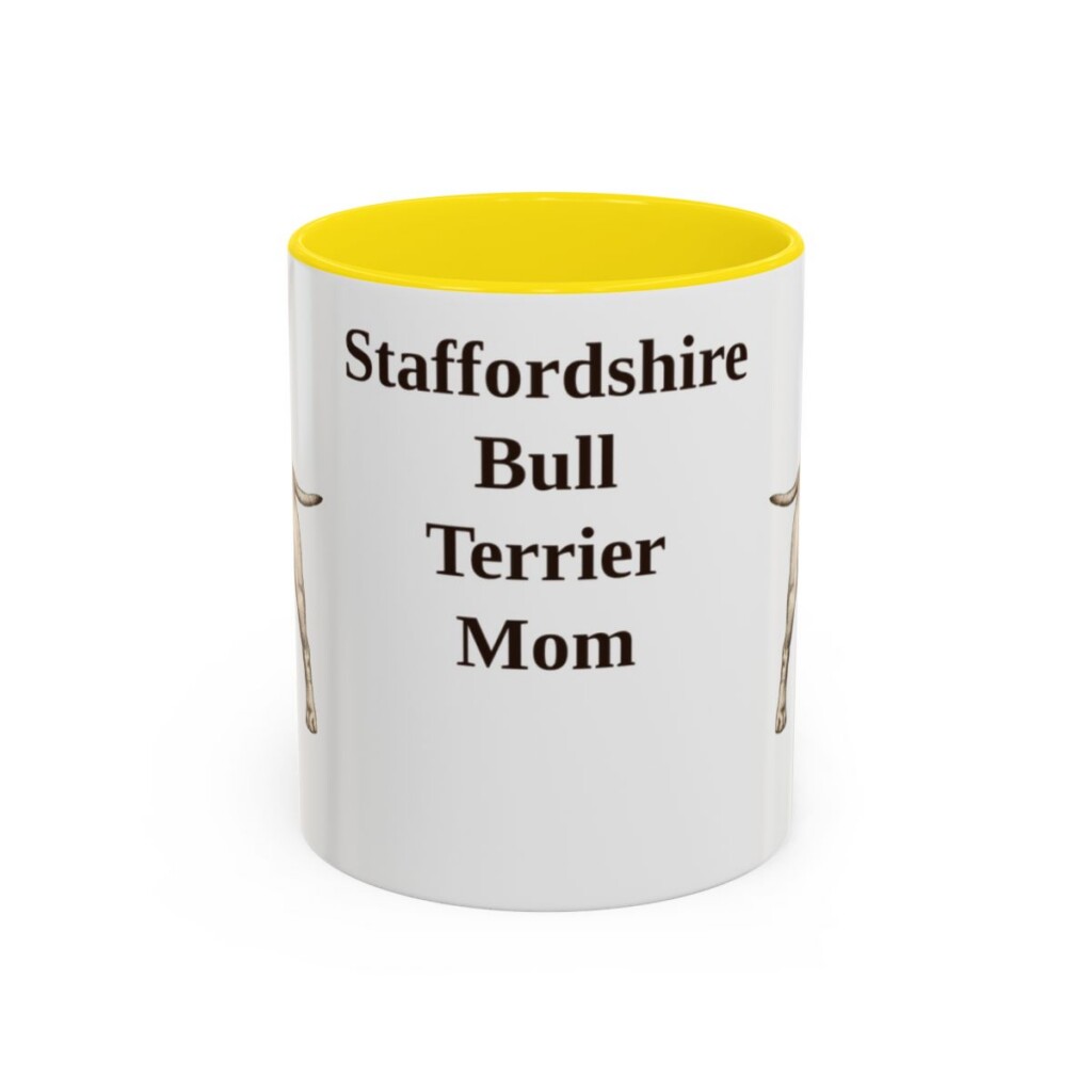 11oz Staffordshire Bull Terrier Dog Mom Mug, Yellow, front view