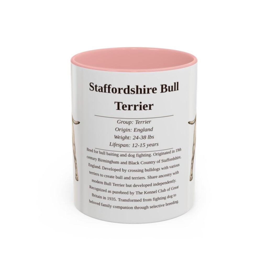 11oz Staffordshire Bull Terrier Mug, Pink, front view