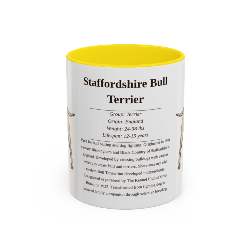 11oz Staffordshire Bull Terrier Mug, Yellow, front view