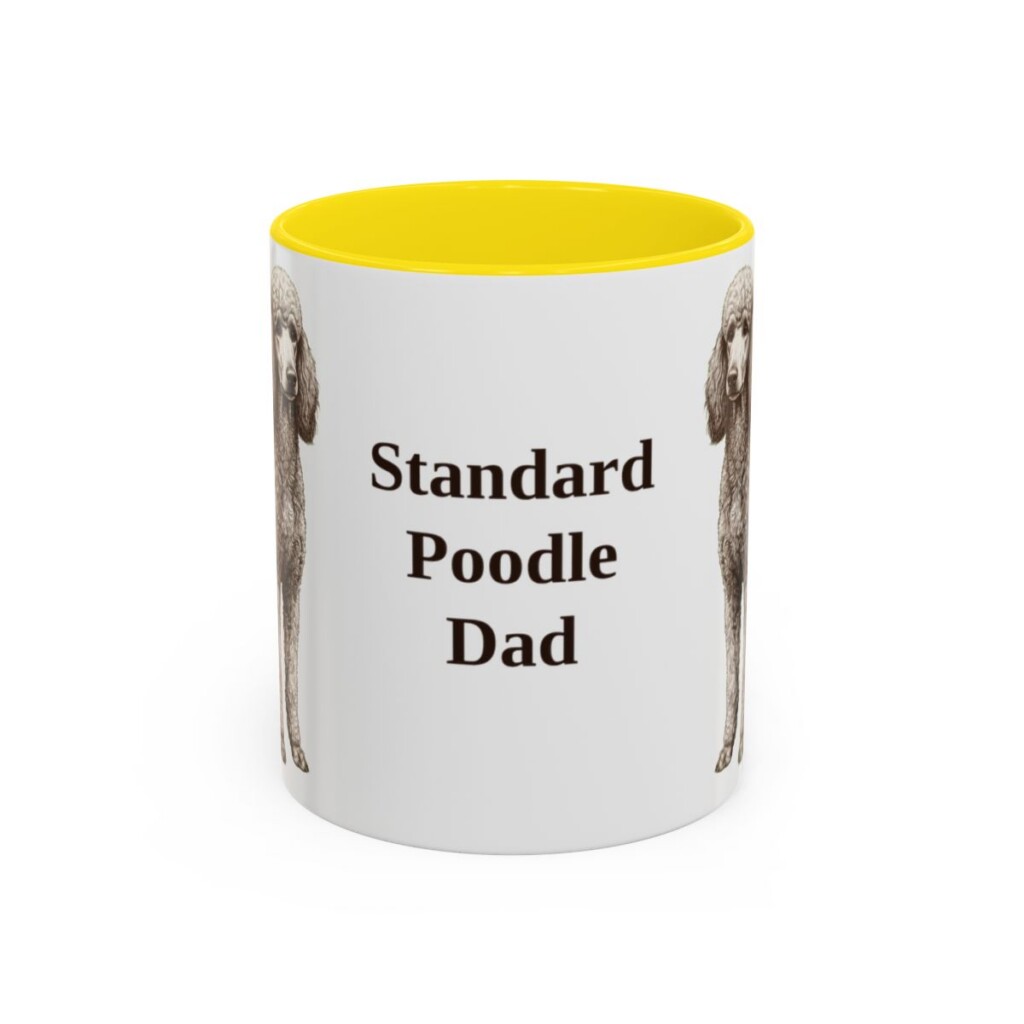 11oz Standard Poodle Dog Dad Mug, Yellow, front view